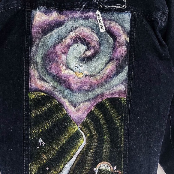 Trippy Alice in Wonder Hand Painted Denim Jackets - Picture 5 of 8